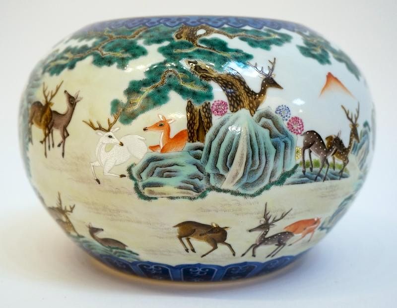 Appraisal: Chinese In The Deer Theme Brush Washer Chinese In The