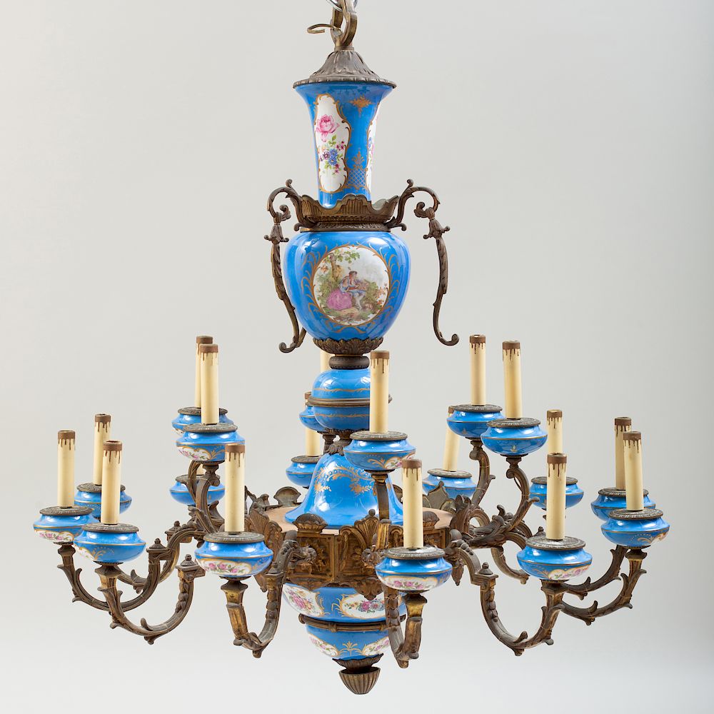 Appraisal: Continental Gilt-Metal-Mounted Porcelain Eighteen-Light Chandelier x in Condition Gilding worn