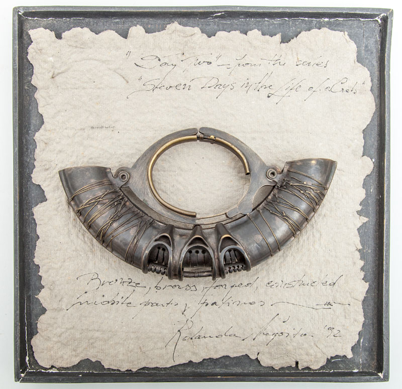 Appraisal: ROLANDO NEGOITA HAND-WROUGHT BRONZE BRACELET AND COMPANION TRAY in The