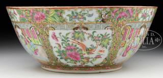 Appraisal: ROSE MEDALLION PUNCH BOWL China th century The bowl handpainted