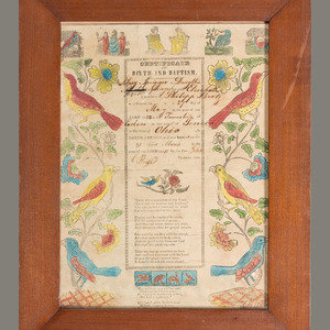 Appraisal: A Birth and Baptism Partially Printed and Watercolor Decorated Fraktur