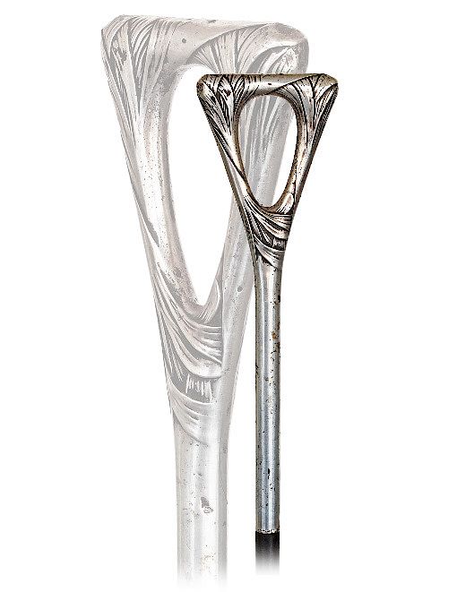 Appraisal: Silver Art Nouveau Dress Cane -Ca -Vertical silver handle with