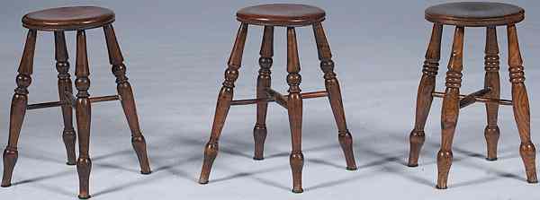 Appraisal: English Stools English an assembled lot of three oak stools