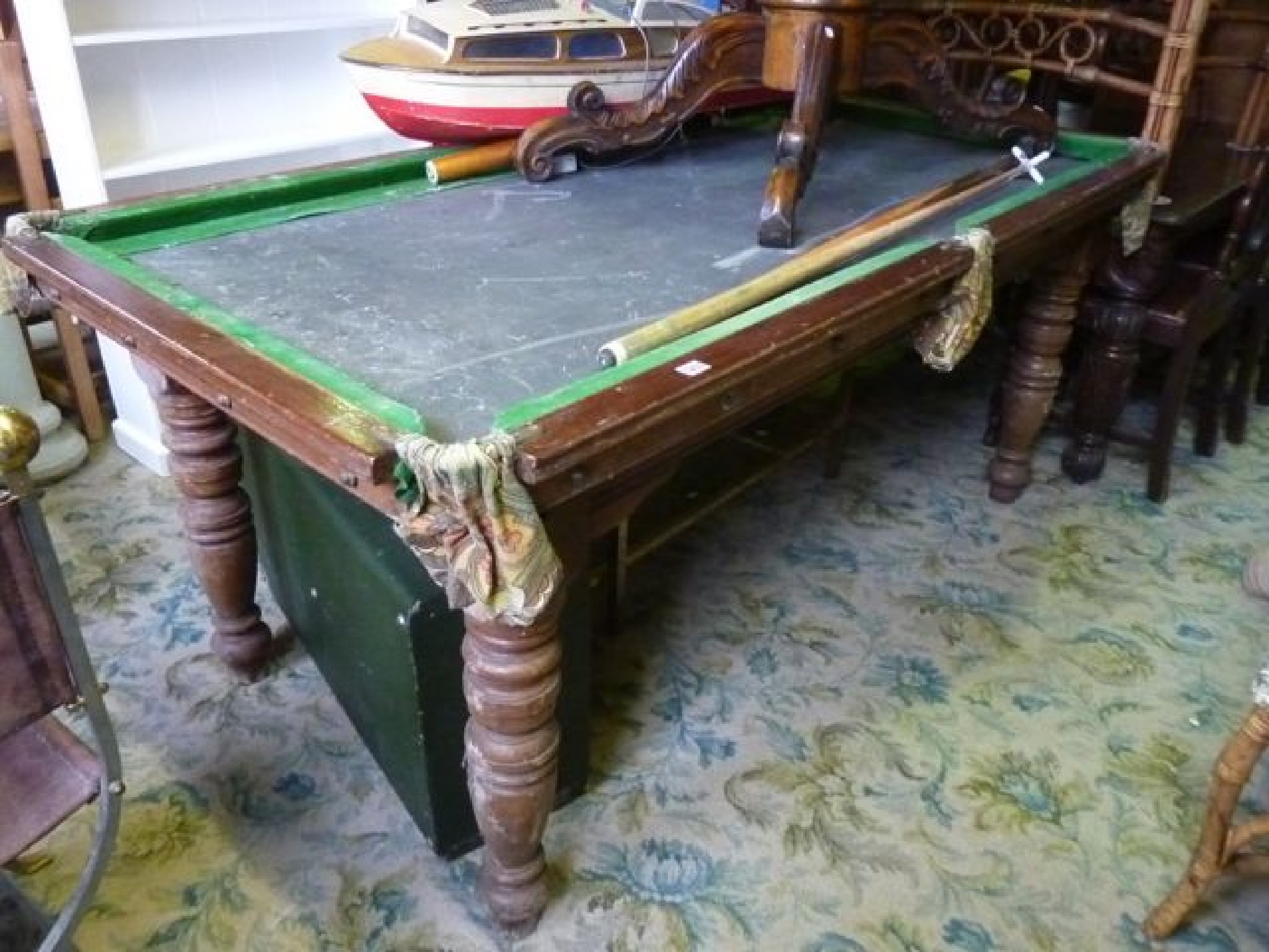 Appraisal: A vintage snooker table with slate bed mahogany frame raised