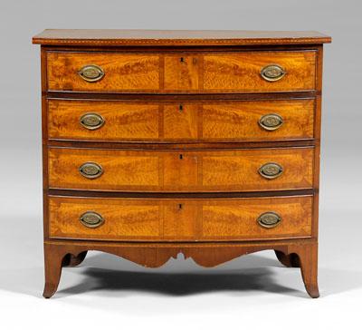 Appraisal: Federal style bow-front chest mahogany and highly figured birch veneers