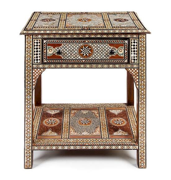 Appraisal: A Moorish Mother-of-Pearl Inlaid Side Table Height x width x