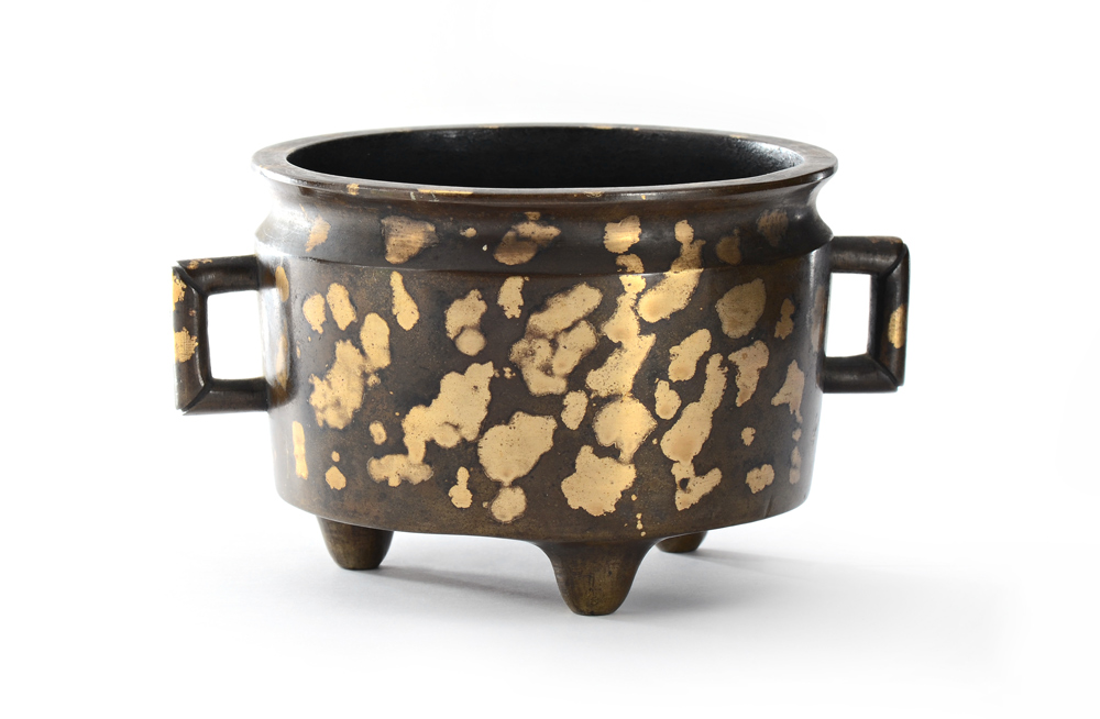 Appraisal: MING CHINESE GOLD SPLASHED BRONZE CENSER Bronze body gold splashed