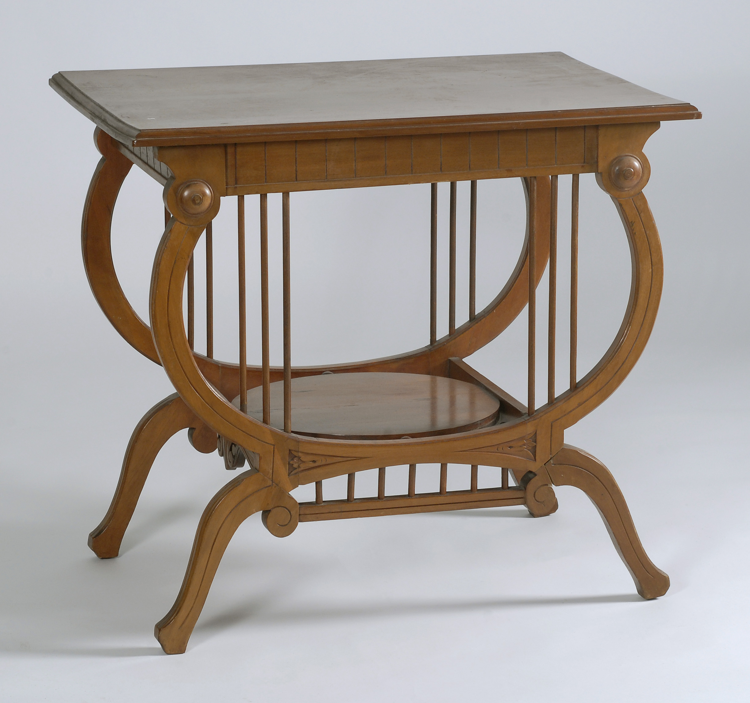 Appraisal: LAMP TABLE Early th CenturyIn cherry with molded top lyre-form