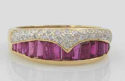 Appraisal: A Ladies' Diamond and Ruby Band k yellow gold band