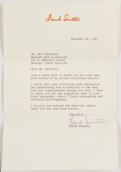 Appraisal: Frank Sinatra Typed Letter Signed one page on personal letterhead