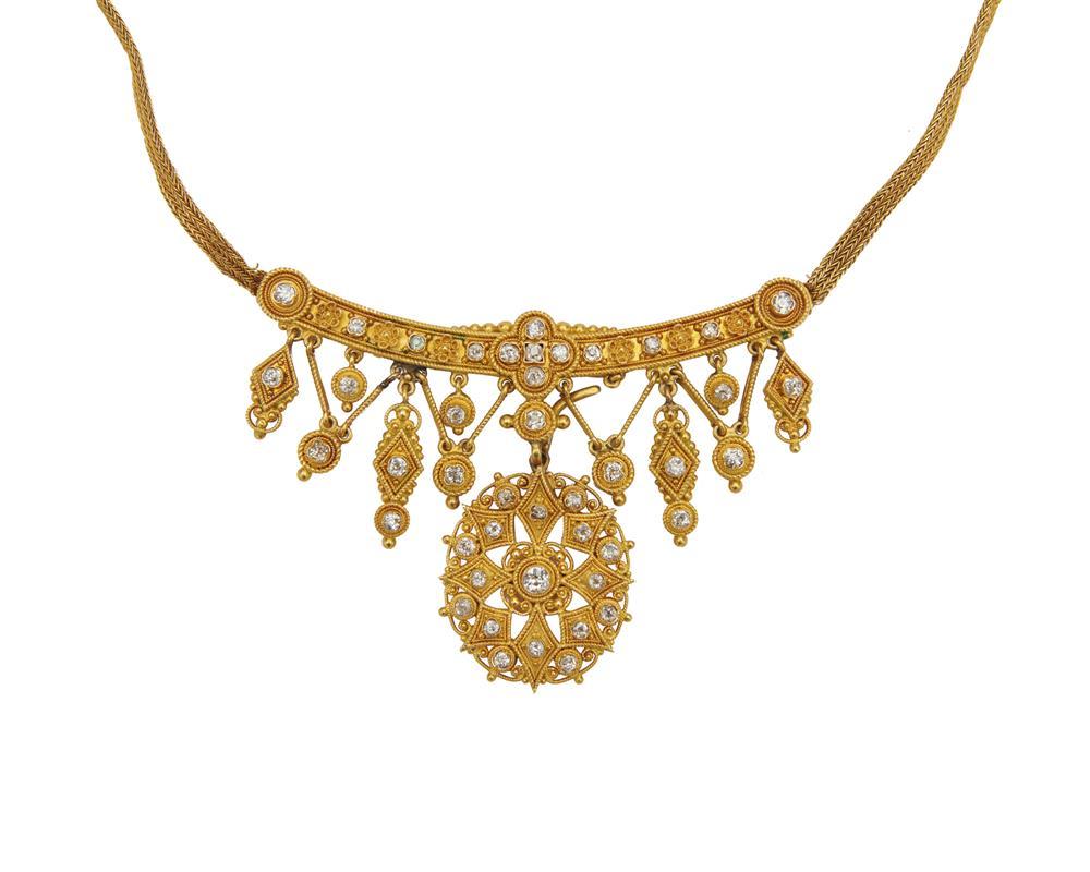 Appraisal: High Karat Gold and Diamond Necklace with millegrain accents set