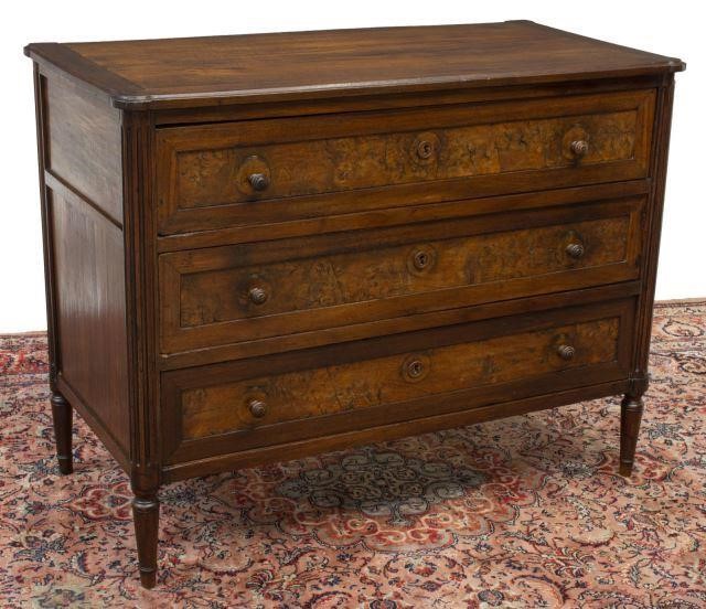 Appraisal: French Louis XVI style walnut commode th c having rectangular