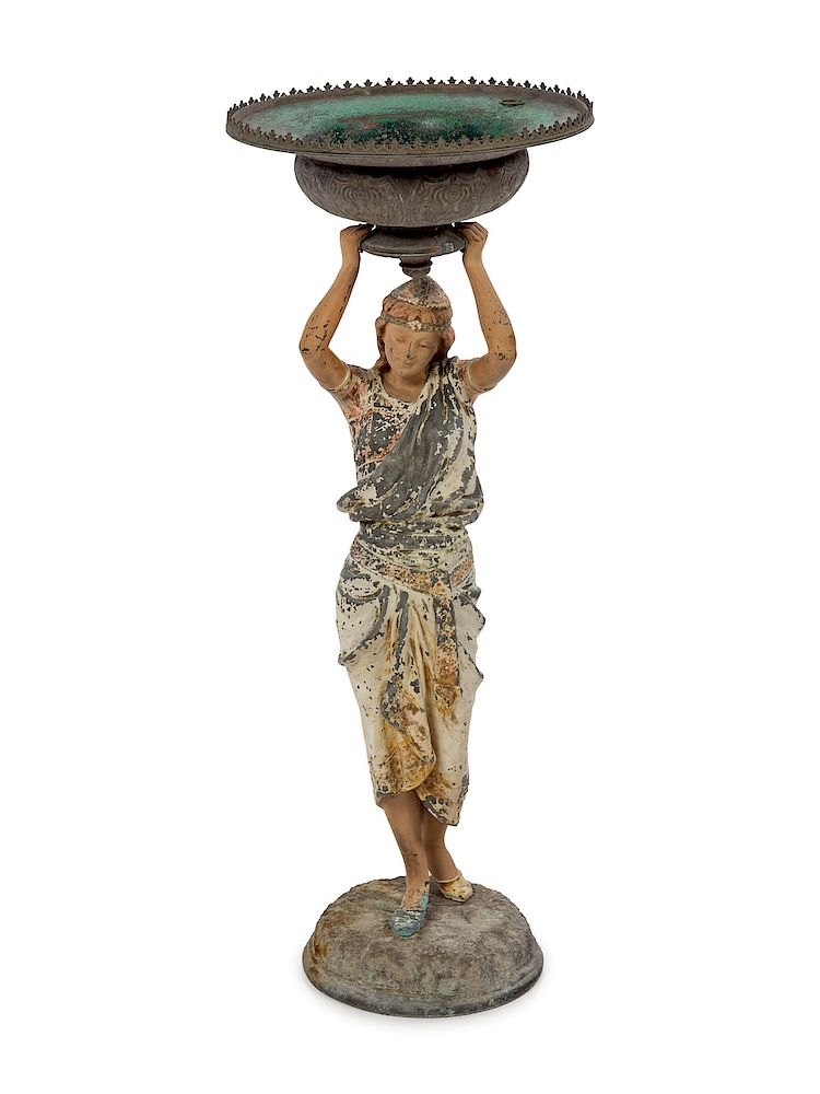 Appraisal: A Continental Polychrome Cast Metal Figural Stand A Continental Polychrome