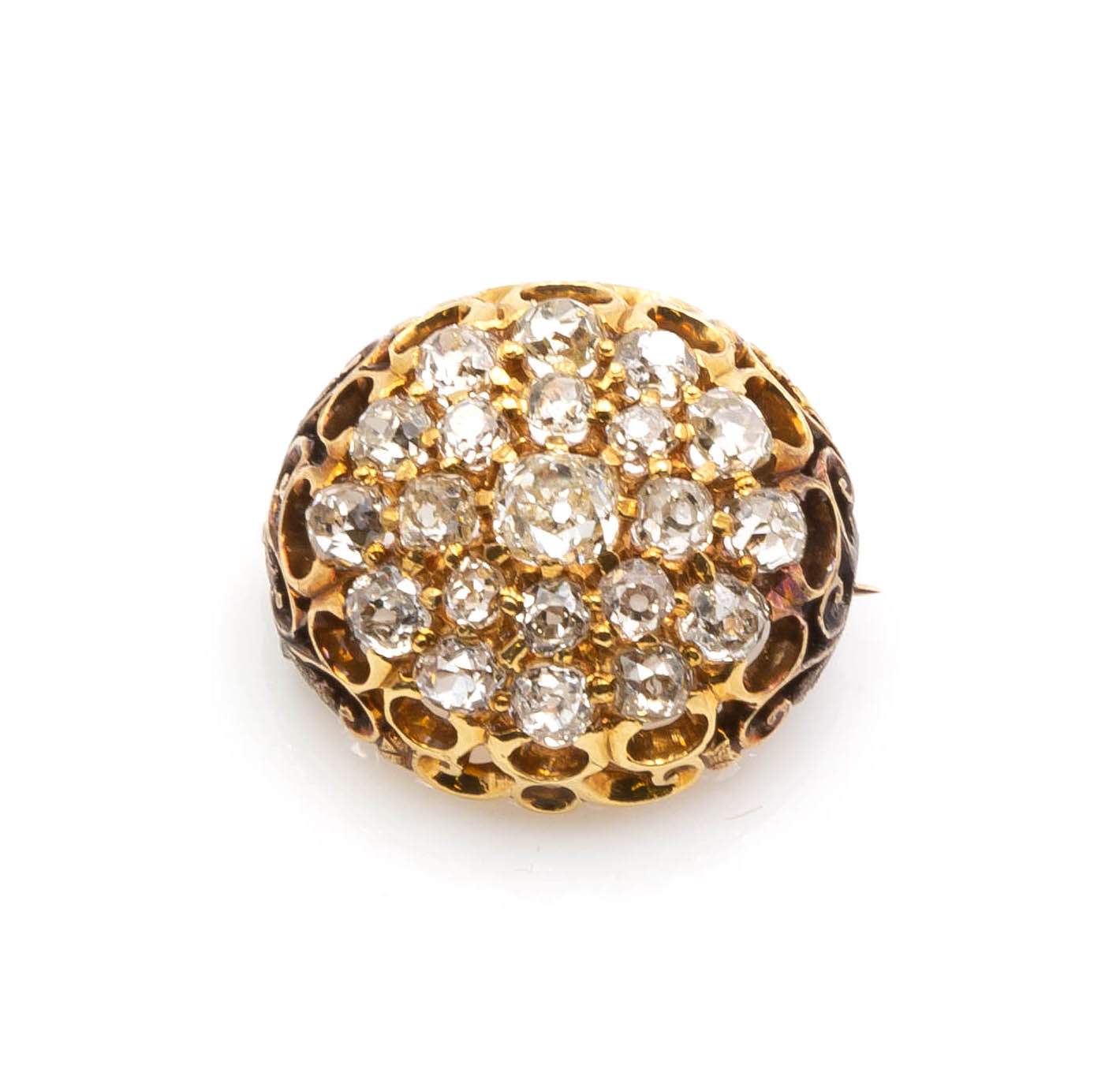 Appraisal: GEORGIAN K GOLD AND DIAMOND ROUND BROOCH An kt yellow