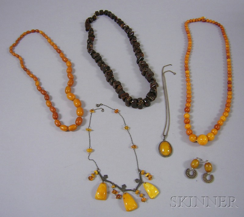 Appraisal: Group of Amber Jewelry including four necklaces a sterling silver