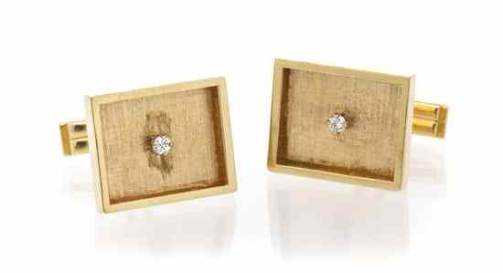 Appraisal: A Pair of Karat Yellow Gold and Diamond Cufflinks containing