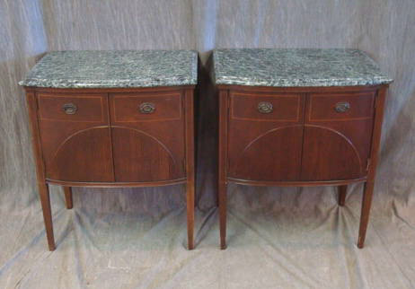 Appraisal: Pair of Mahogany Door Marbletop End Tables Marble on one