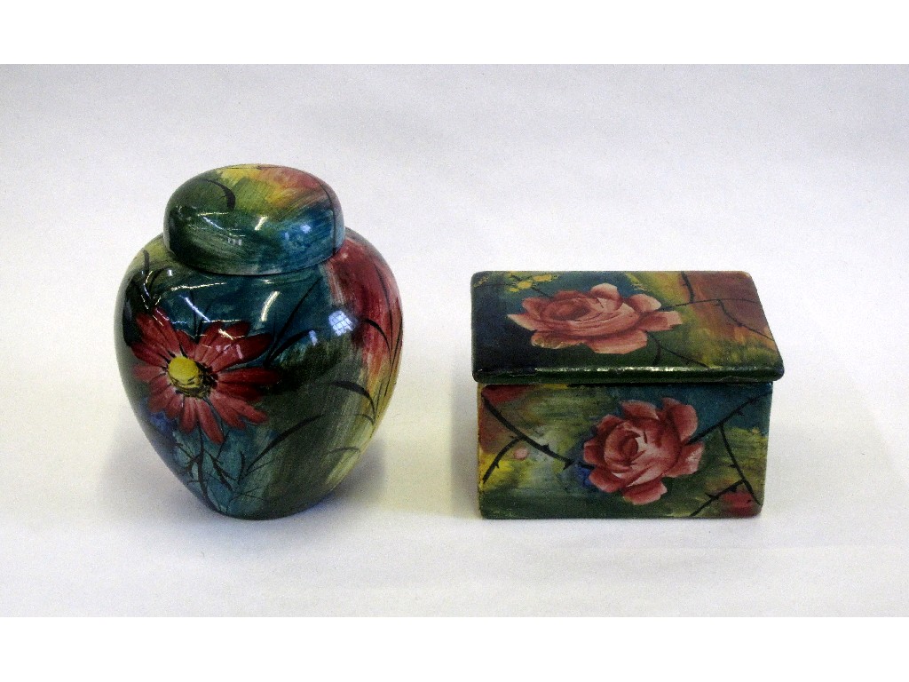 Appraisal: Wemyss 'Jazzy Rose' box and cover and a Jazzy ginger