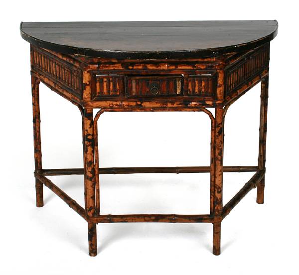 Appraisal: A chinoiserie lacquered bamboo half round side table height in