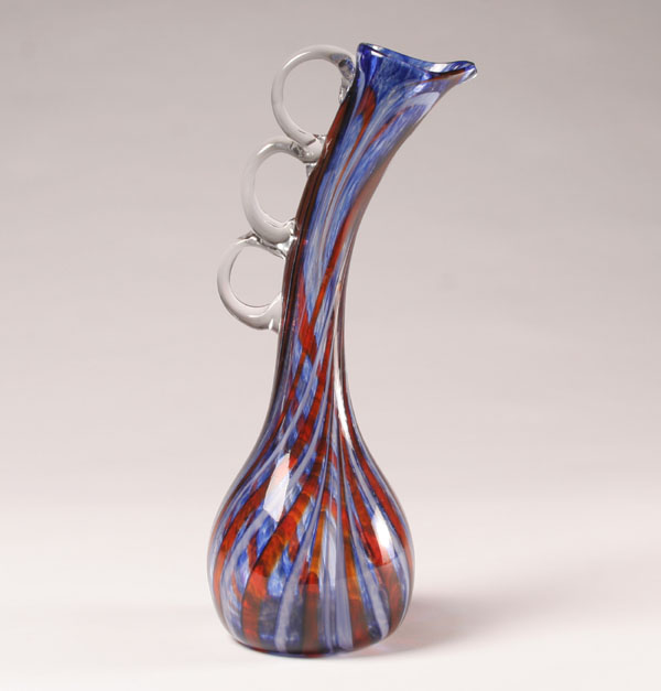 Appraisal: Art glass ewer form of blue and red swirling patterns