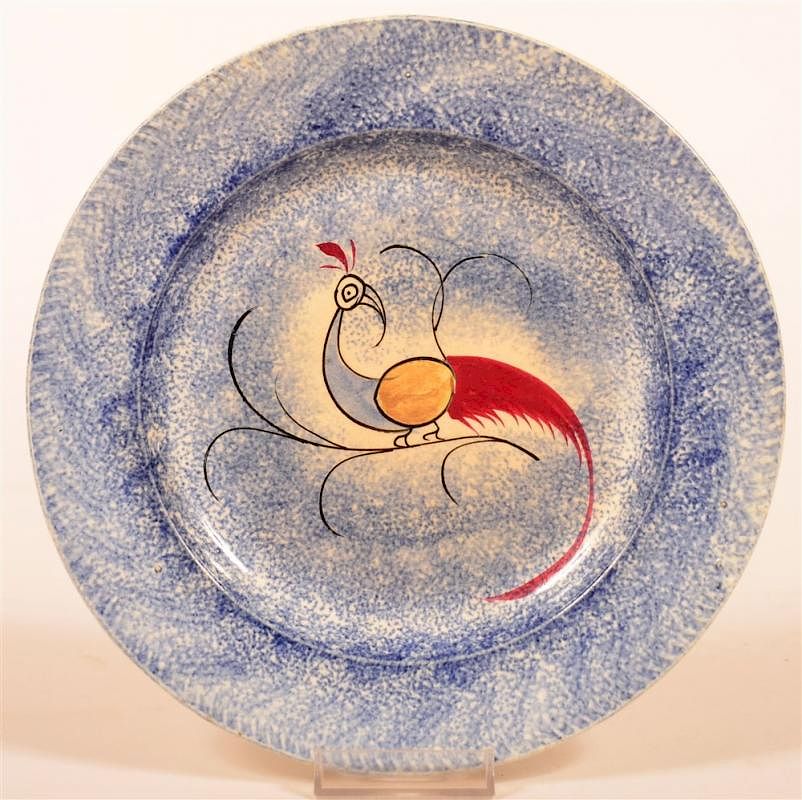 Appraisal: Blue Spatter China Peafowl Pattern Plate Blue Spatter China Peafowl