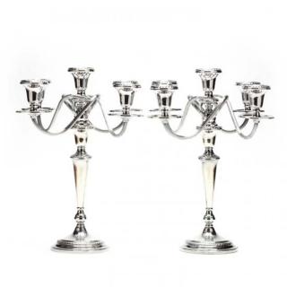 Appraisal: Pair of Georgian Style Sterling Silver Candelabra five-light form by