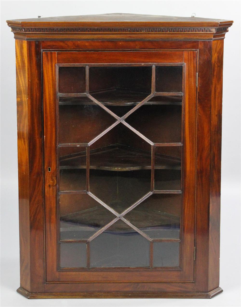 Appraisal: GEORGIAN STYLE MAHOGANY HANGING CORNER CUPBOARD TH CENTURY having a