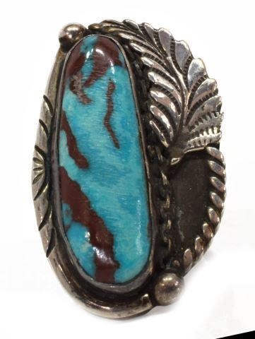 Appraisal: Native American silver content unknown ring signed EP with turquoise