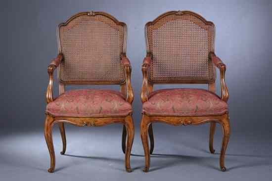 Appraisal: SET TEN LOUIS XV STYLE FRUITWOOD OPEN-ARM DINING CHAIRS Custom-made