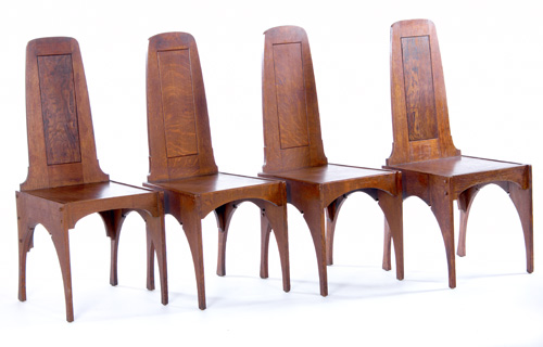 Appraisal: CHARLES ROHLFS Four sidechairs with plank seats and backs two