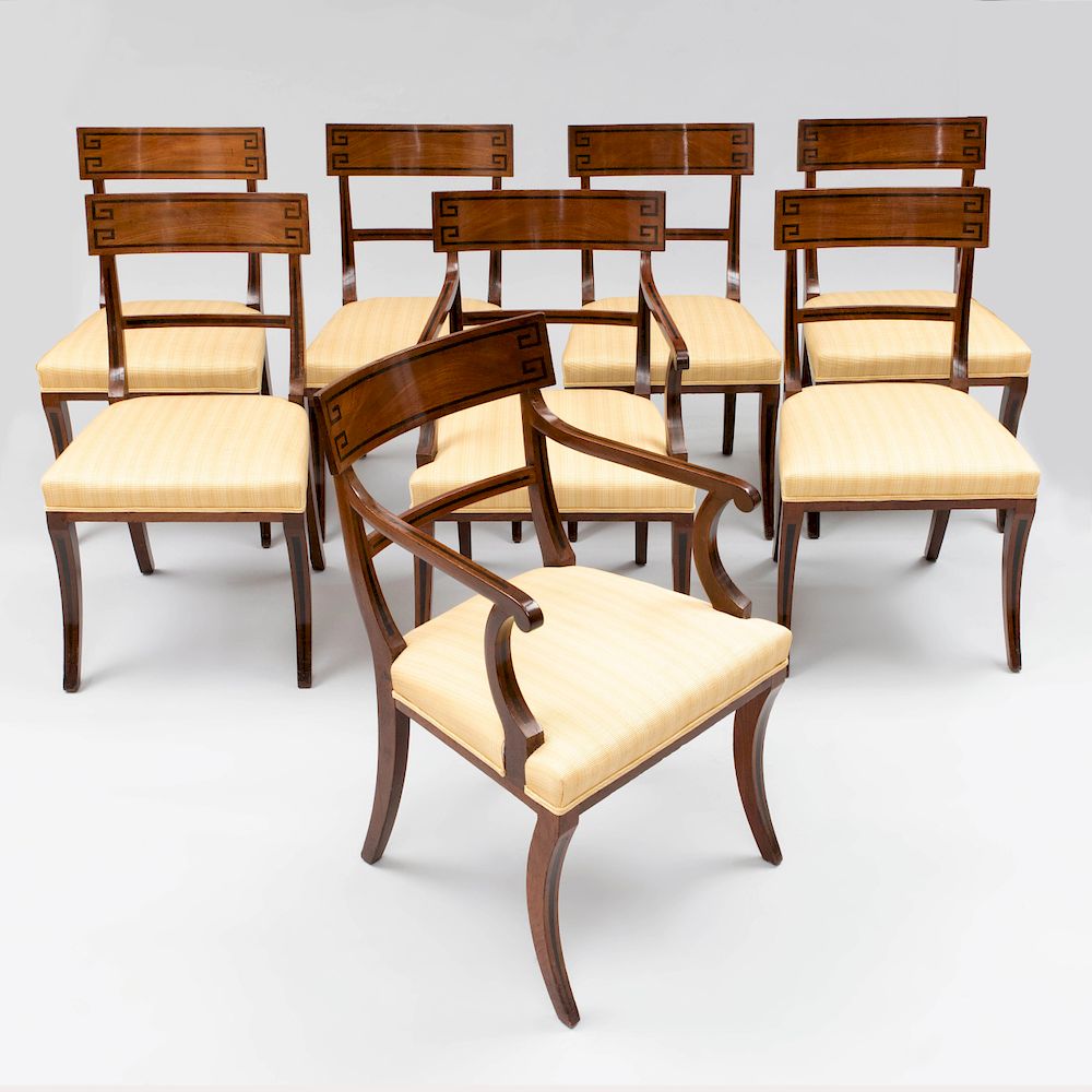 Appraisal: Fine Set of Eight Regency Ebony Inlaid Mahogany Dining Chairs