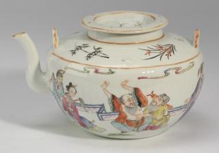 Appraisal: Chinese porcelain teapot Eight Immortals Chinese porcelain teapot enamel decorated