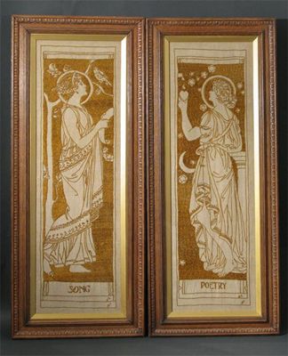 Appraisal: Song' and 'Poetry' a pair of wool embroidered panels framed