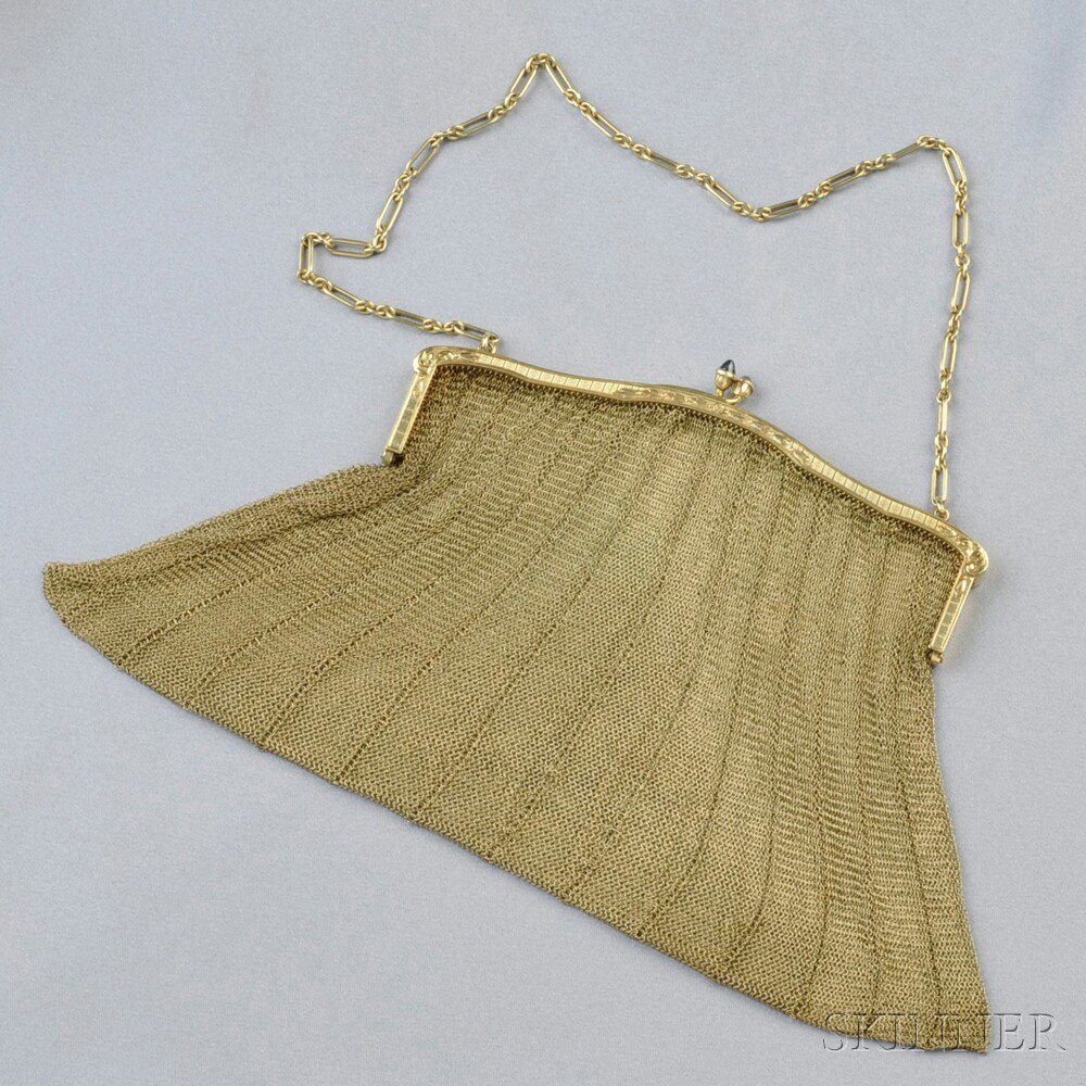 Appraisal: Edwardian kt Gold Mesh Purse Tiffany Co with foliate engraved