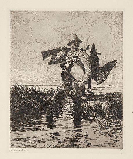 Appraisal: FRANK W BENSON Marsh Gunner Etching on cream laid paper