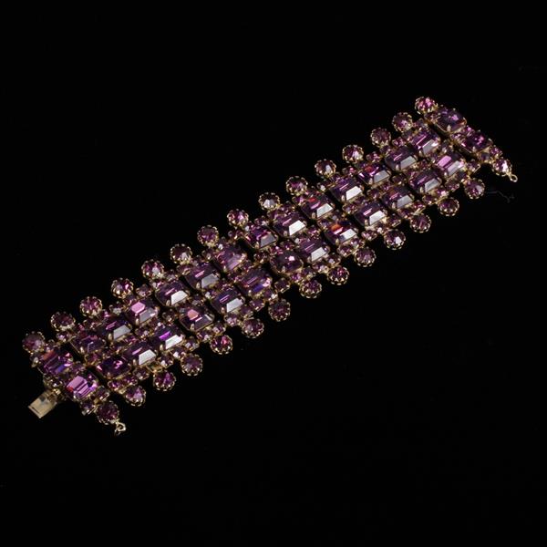 Appraisal: Unmarked Amethyst Rhinestone Jeweled Vintage Costume Jewelry Bracelet Safety chain