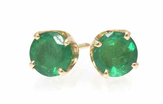 Appraisal: A Pair of Karat Yellow Gold and Emerald Stud Earrings