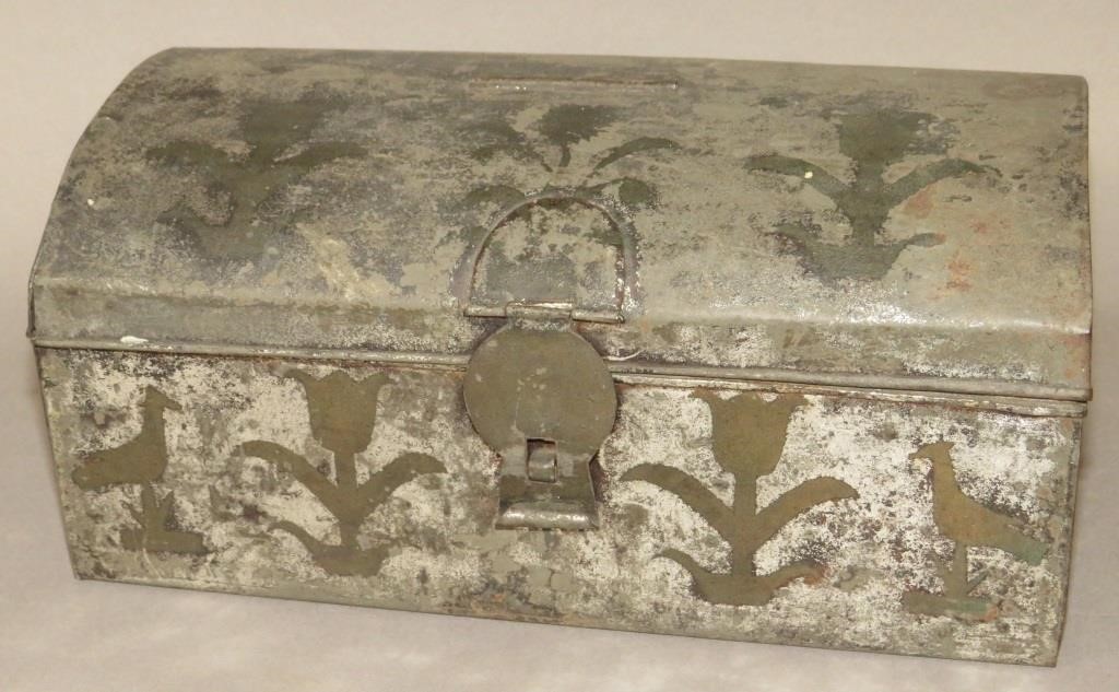 Appraisal: PA GERMAN PAINTED TOLEWARE DOMED DOCUMENT BOXca th century rolled