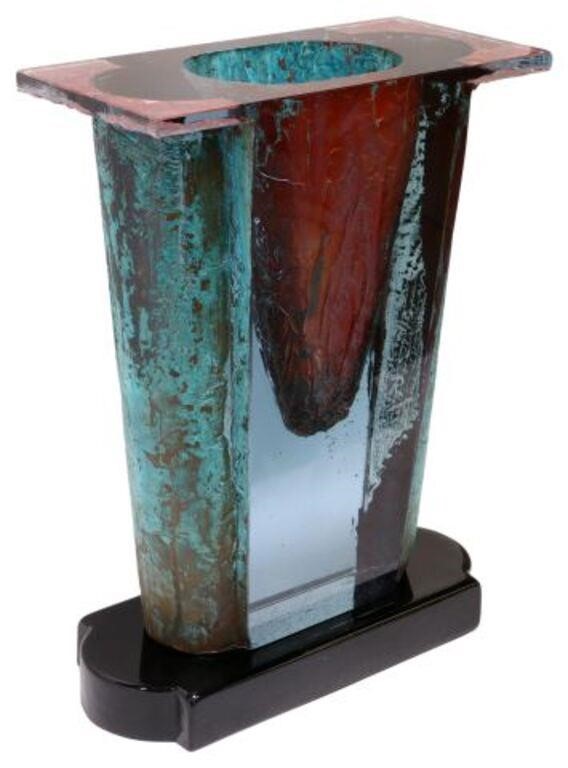 Appraisal: Contemporary art glass sculpture Vessel signed Lewis John Lewis American