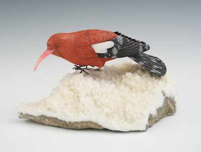 Appraisal: A Carved Gemstone Sculpture of a Bird Set on a