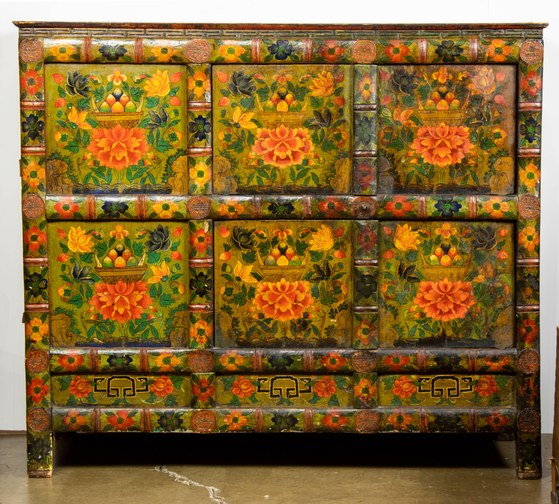 Appraisal: TIBETAN PAINTED CHEST Tibetan painted chest h