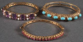 Appraisal: LADIES K GEMSTONE MOUNTING BANGLES THREE LADIES K GEMSTONE MOUNTED