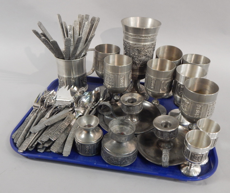 Appraisal: A collection of pewter to include Norwegian vessels each cast