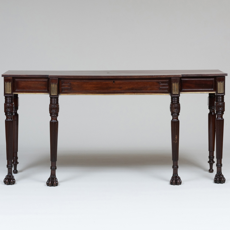 Appraisal: Regency Brass-Mounted Mahogany Sideboard Fitted with one frieze drawer x