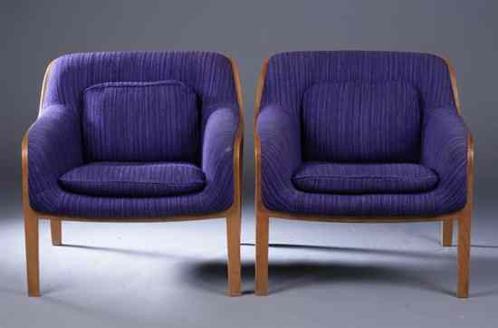 Appraisal: PAIR CONTEMPORARY LOUNGE CHAIRS Thick upholstered curved back rounded corners