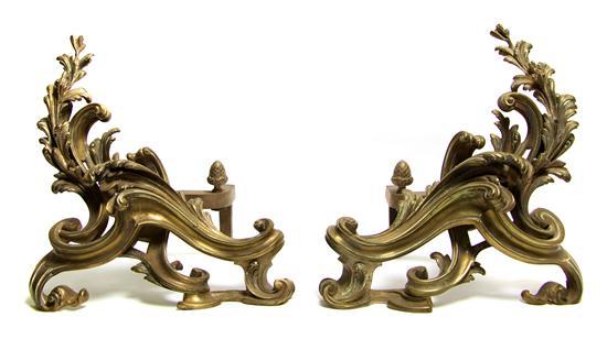 Appraisal: Pair of Louis XV Style Bronze Chenets each of open