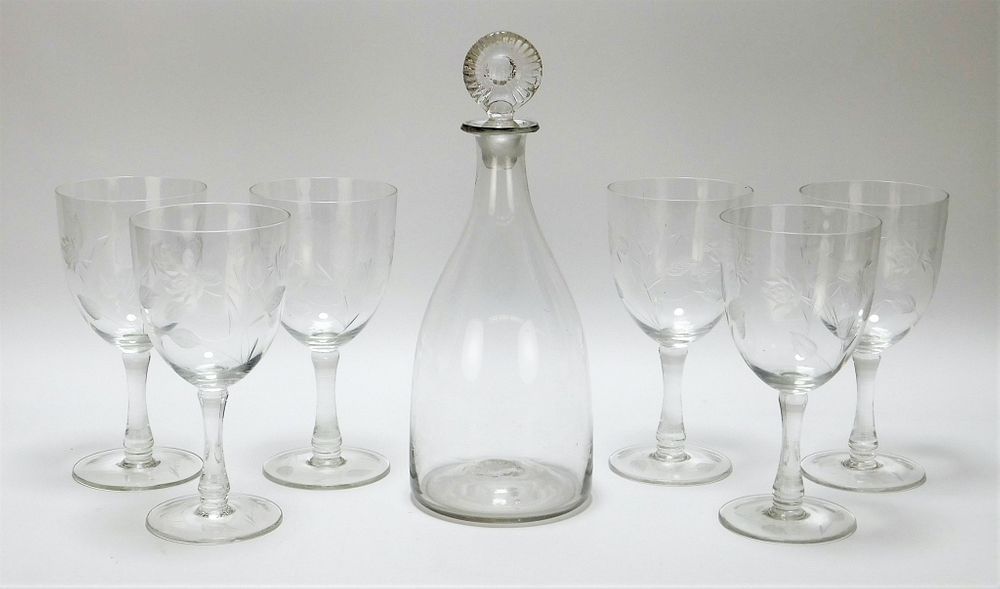 Appraisal: - th C PC Decanter Wine Glasses Stemware Set United