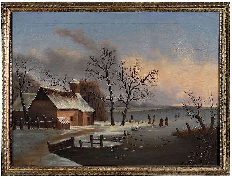 Appraisal: American or European School th century Skating Scene unsigned oil