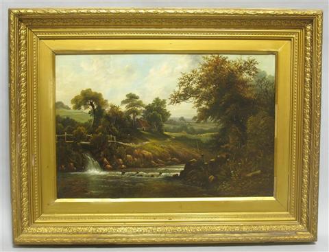 Appraisal: G CLARK BRITISH th CENTURY LANDSCAPE WITH WATERFALL Oil on