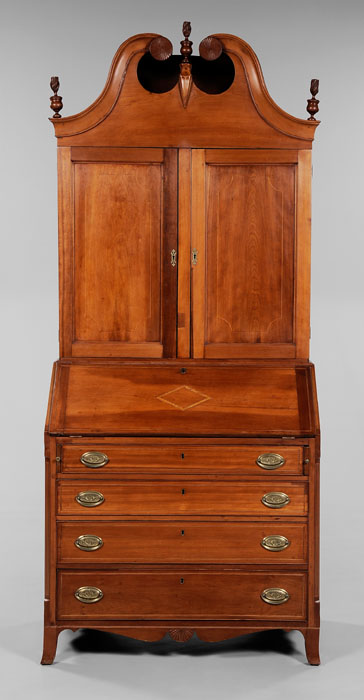 Appraisal: American Federal Inlaid Desk and Bookcase attributed to Vermont circa